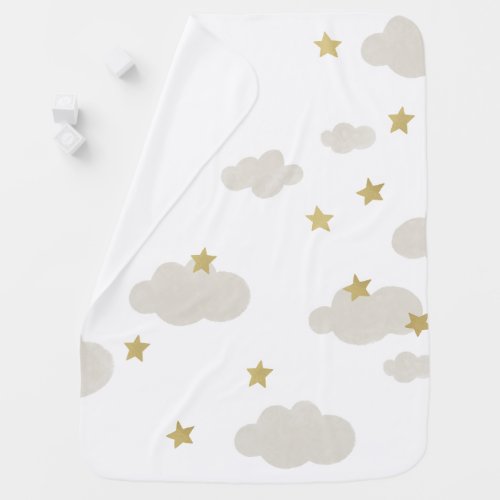 Gold Stars and Clouds Baby Blanket