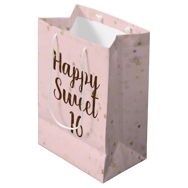 Gold Stars and Dots 16th Birthday Medium Gift Bag (Front Angled)