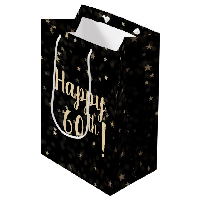 Gold Stars and Dots 60th Birthday Medium Gift Bag (Front Angled)