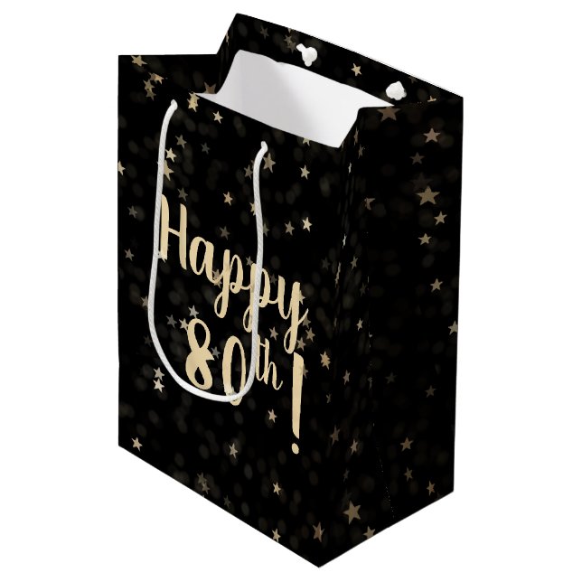 Gold Stars and Dots 80th Birthday Medium Gift Bag (Front Angled)