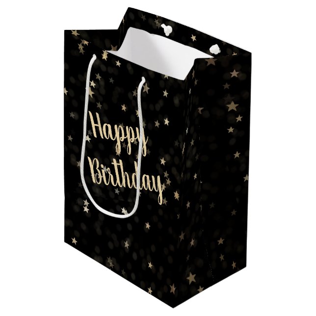 Gold Stars and Dots Birthday Medium Gift Bag (Front Angled)