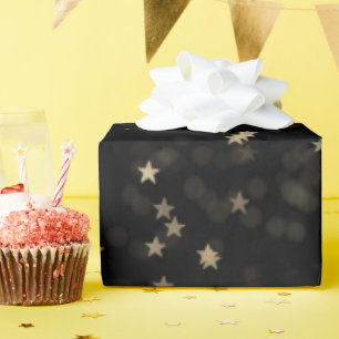 Gold Stars and Dots on Black Wrapping Paper