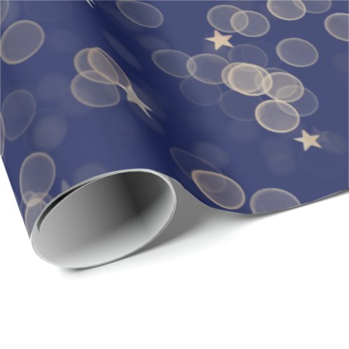 Gold Stars and Dots on Blue  Wrapping Paper