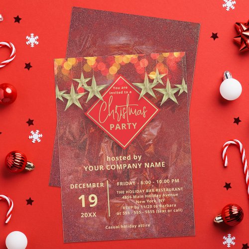 Gold Stars and Lights Corporate Christmas Party Invitation