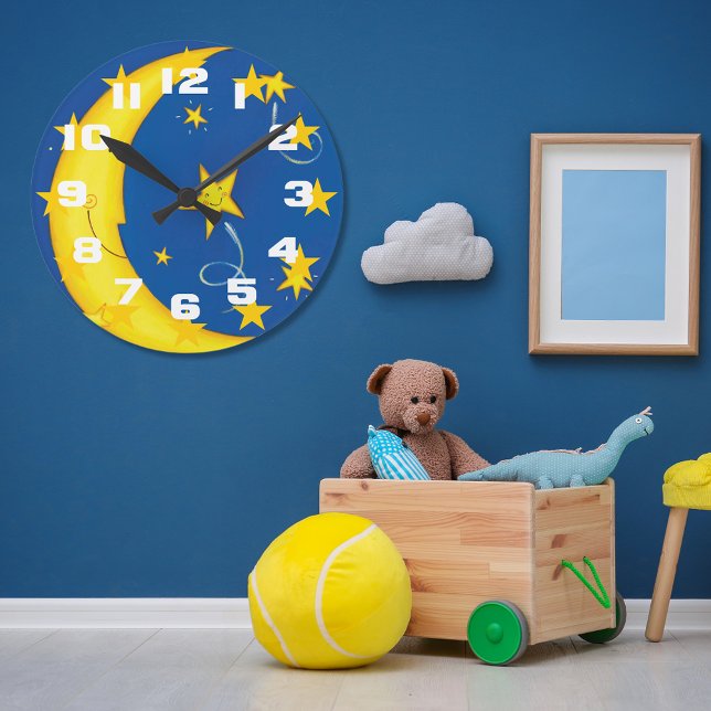 Gold Stars And Moon Round Clock (Creator Uploaded)