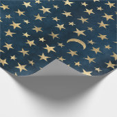 Gold Stars and Moons on Blue Wrapping Paper (Corner)