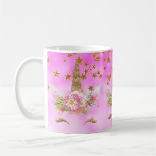 Gold Stars and Pink Unicorn Coffee Mug
