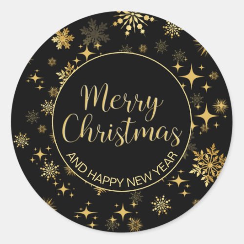 Gold Stars and Snowflakes Christmas Classic Round Sticker