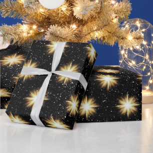 Gold Stars and Snowflakes Wrapping Paper