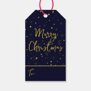 Gold Stars and Sparkles Personalized Dark Blue Gift Tags