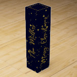 Gold Stars and Sparkles | Personalized Dark Blue Wine Box