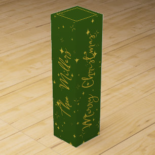 Gold Stars and Sparkles Personalized Green Gift Wine Box