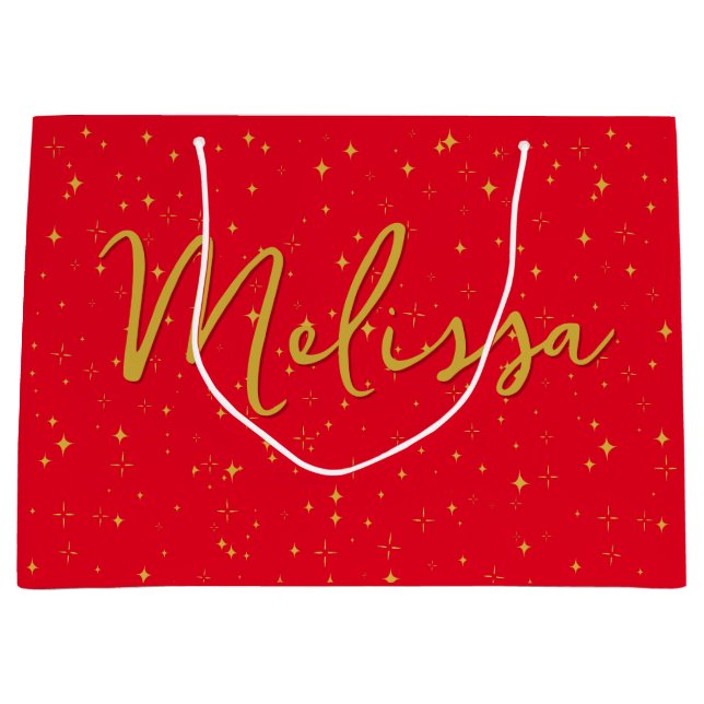 Gold Stars and Sparkles | Personalized Red Gift Large Gift Bag (Front)