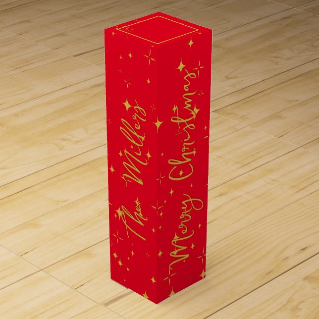Gold Stars and Sparkles | Personalized Red Gift Wine Box (Front)