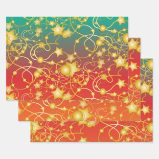 Gold Stars and Strings on Red/Orange/Green Ombre