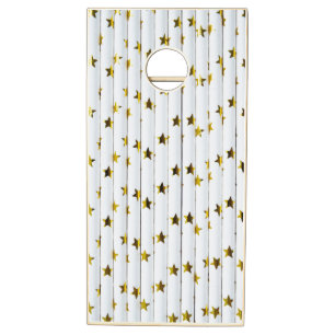 Gold Stars and white strips Fun  Cornhole Set