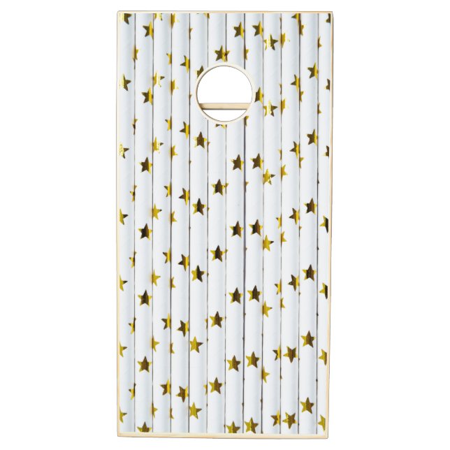 Gold Stars and white strips Fun  Cornhole Set (Left)