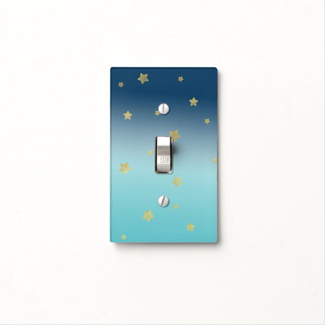 Gold Stars Aqua Blue Ombre Light Switch Cover (In Situ)