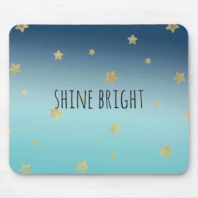 Gold Stars Aqua Blue Ombre personalized quote Mouse Pad (Front)