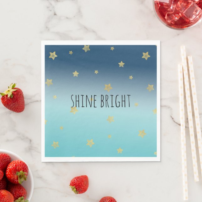 Gold Stars Aqua Blue Ombre personalized quote Napkins (Insitu)