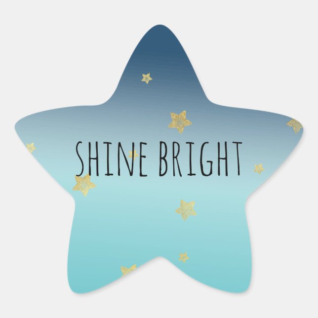 Gold Stars Aqua Blue Ombre personalized quote Star Sticker (Front)