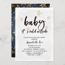 Gold Stars Baby Its Cold Outside Baby Shower Invitation