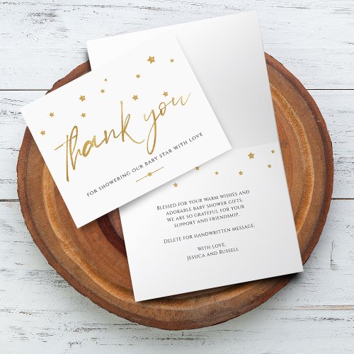 Gold Stars Baby Shower Folded Thank You Card