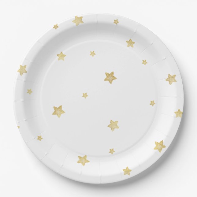 Gold Stars Baby Shower Paper Plates (Front)