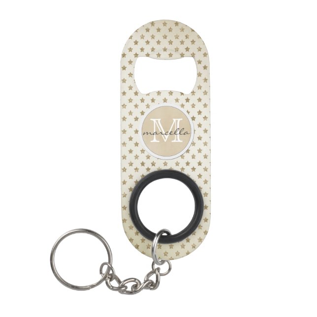 Gold Stars Background Monogram Keychain Bottle Opener (Front)