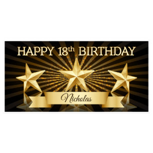 Gold Stars Birthday Banner Party Decor Any Age