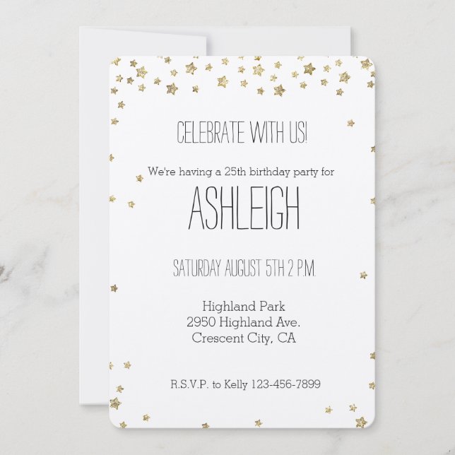 Gold Stars birthday Invitation (Front)