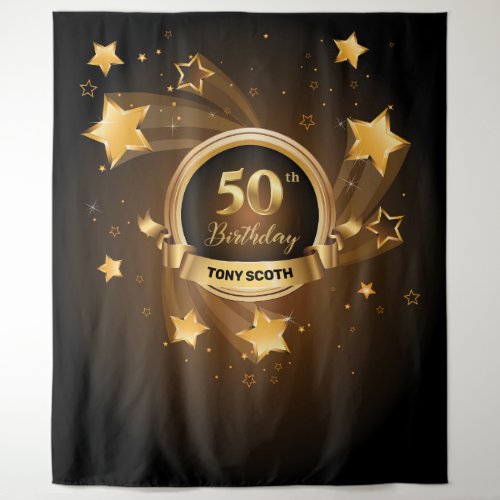 Gold Stars Birthday Party Tapestry Backdrop Banner