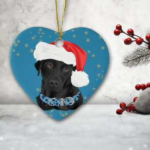 Gold Stars Black Labrador Retriever Christmas Ceramic Ornament
