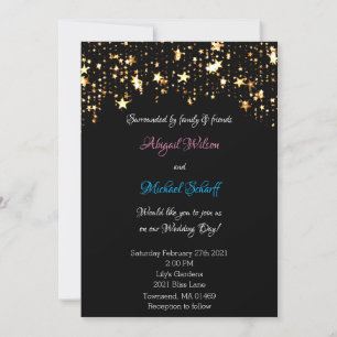 Gold Stars & Black Modern Wedding Invitations