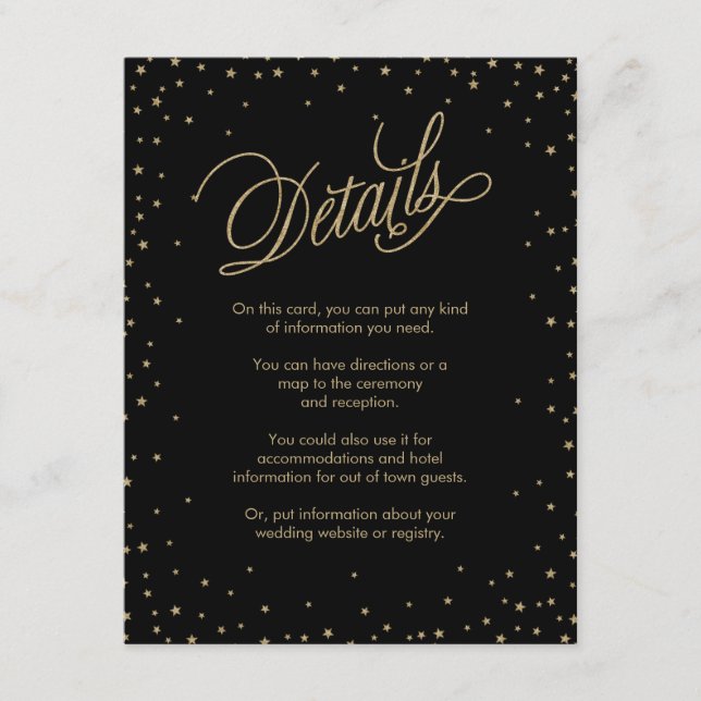 Gold Stars Black Wedding Enclosure Card (Front)