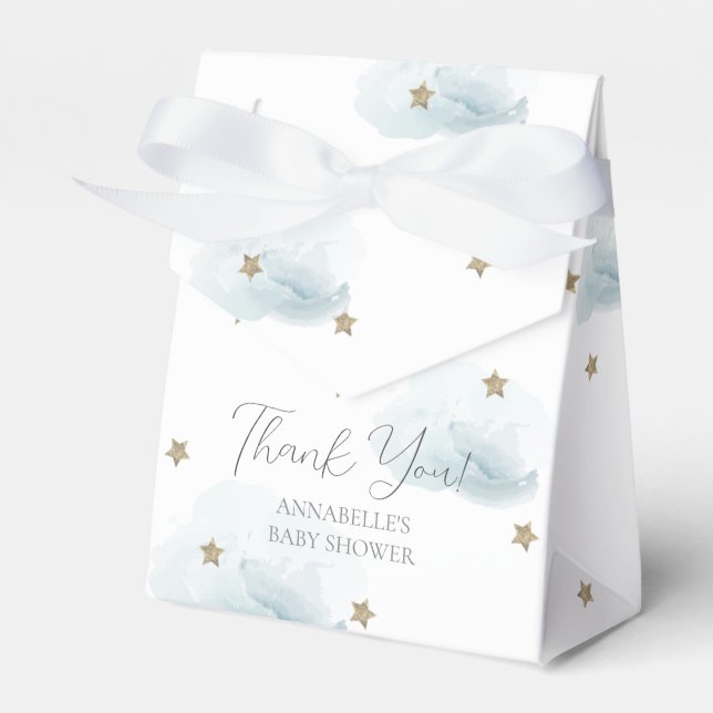 Gold Stars & Blue Clouds Baby Shower Favor Boxes (Front Side)