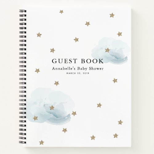 Gold Stars  Blue Clouds Baby Shower Guest Book