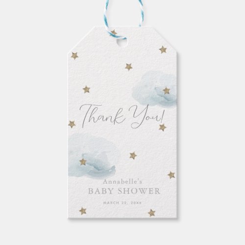 Gold Stars  Blue Clouds Baby Shower Thank You Gift Tags