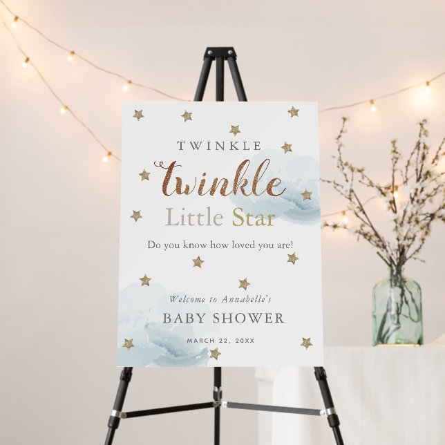 Gold Stars & Blue Clouds Baby Shower Welcome Foam Board (In Situ (Stand))