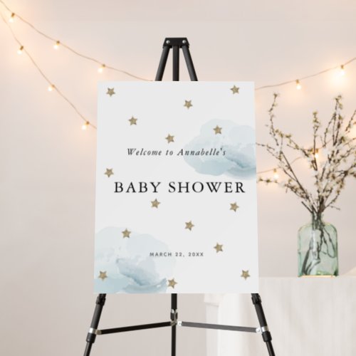 Gold Stars  Blue Clouds Baby Shower Welcome Sign