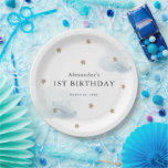 Gold Stars & Blue Clouds Kid's Birthday Paper Plates<br><div class="desc">This cute birthday paper plate features faux gold glitter stars and fluffy blue clouds on white background. Change the background color and personalize it for your needs. Perfect for a "Twinkle Twinkle Little Star" birthday party! You can find matching products at my store.</div>