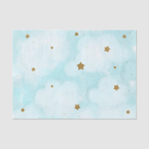 Gold Stars & Blue Sky Clouds Baby Shower Party Tissue Paper