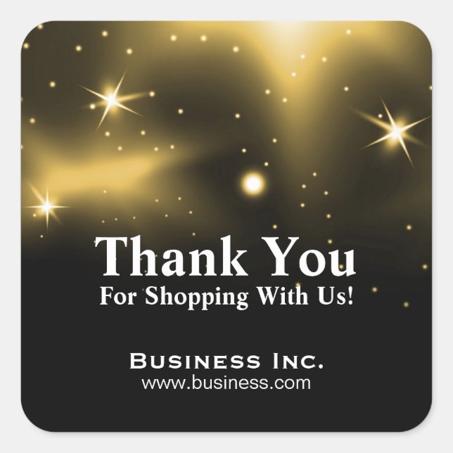 Gold Stars Business Thank You Custom Square Sticker (Front)
