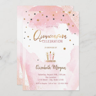 Gold Stars,Candles Ombre Quinceanera Invitation