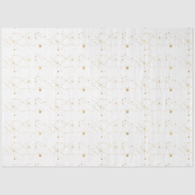 Gold Stars Celestial Bodies White Christmas Tissue Paper (Front)