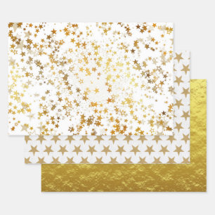 Gold Stars Celestial Christmas Luxury Holiday set Wrapping Paper Sheets