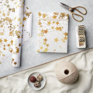 Gold Stars Celestial Christmas Magical Holiday Wrapping Paper