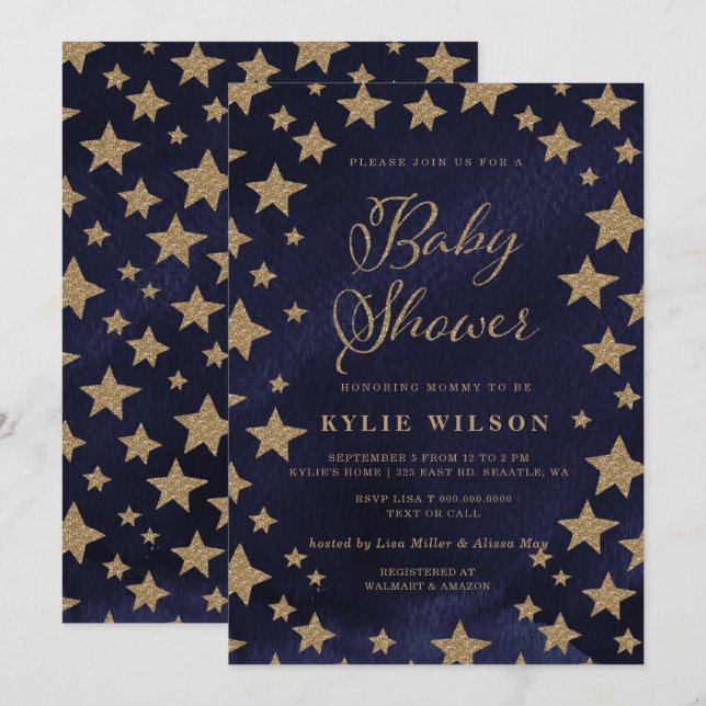 Gold Stars Celestial Gender Neutral Baby Shower Invitation (Front/Back)