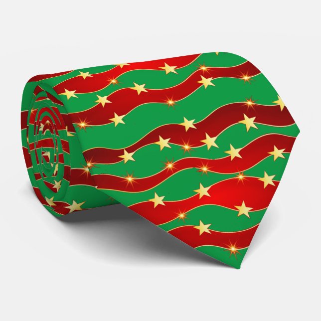 Gold Stars Christmas Sky Thunder_Cove  Neck Tie (Rolled)