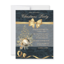 Gold Stars Christmas Tree Bow Ball Christmas Party Invitation